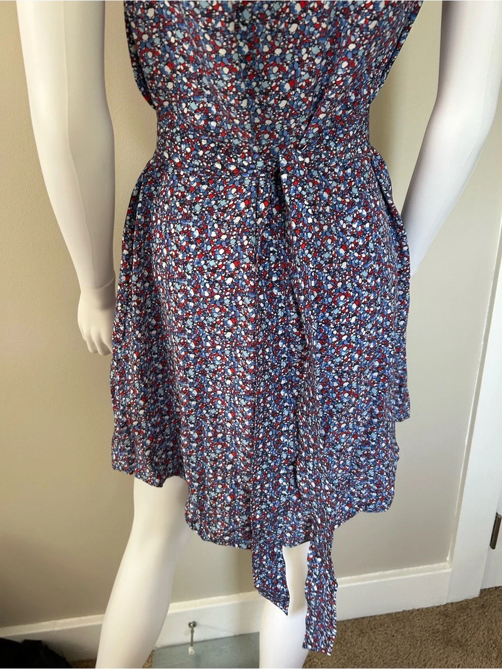 Tory Burch Silk Shirt Dress 0 Blue Red Abstract Print Belted Mini Dress